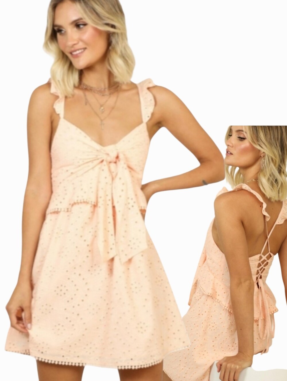 Showpo. Australia Cotton Dress Eyelet Ok Honey in Peach Women's Size 6 Coquette